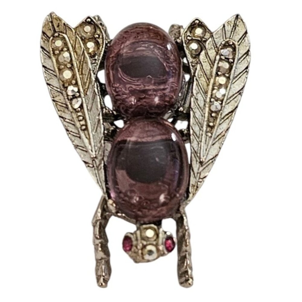 ART Arthur Pepper Vintage Purple Glass Cab Fly Brooch Pin, Signed L625